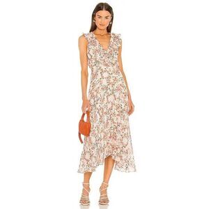 saloni rita silk ruffle dress in amaryllis US8
